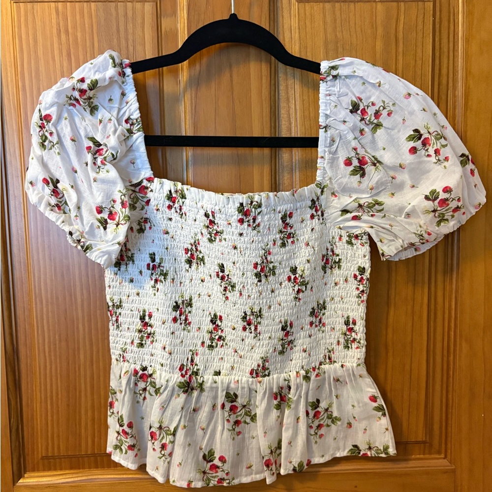 J Crew Floral Puff Sleeve Smocked Top